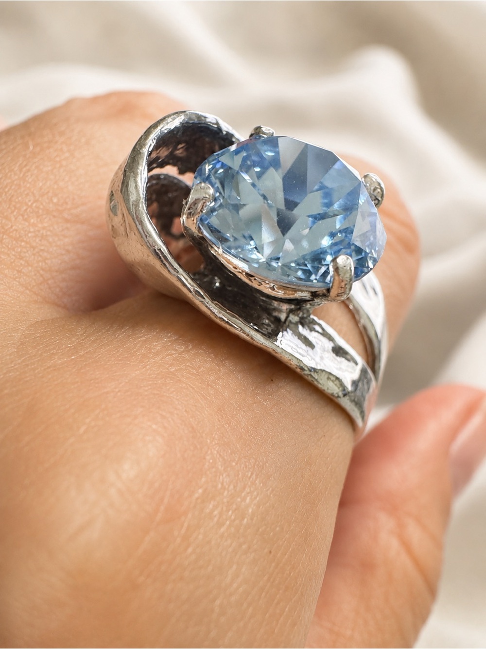 Noa Zuman Wrapped Ring Sterling Silver 925 Ring W Blue Stone Sz.8